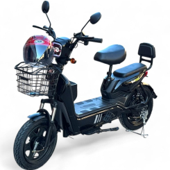 Двуместен електрически скутер, велосипед с педали Fullmax Buzz PRO 12Ah, 16" джанти, 60+ км преход, черна перла