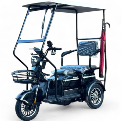 Триместна електрическа триколка С2+ С Покрив и Страници 1500W, 5 батерии, 3 скорости 60V, 20Ah, Черна Перла