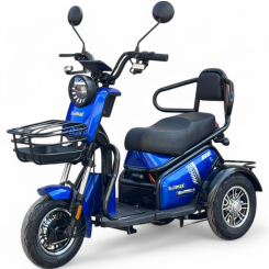 Двуместна електрическа триколка PUDDING PRO 1200W, Синя Перла, Крачна спирачка, Задно предаване