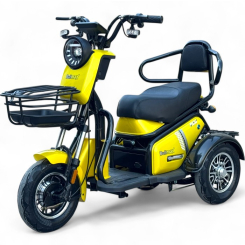 Двуместна електрическа триколка PUDDING PRO 1200W, Най- Дългата Платформа, Черна Перла, Крачна спирачка, Задно предаване